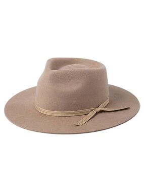 Lack Of Color Wide Brim Fedora in Taupe with Tan Band